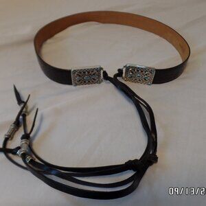 Brighton Women's tie Belt Black and Silver and Turquoise Buckle